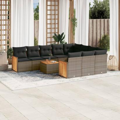 Set canapele de grădină cu perne, 11 piese, gri, poliratan GartenMobel Dekor