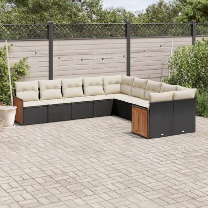 Set canapele de grădină cu perne, 10 piese, negru, poliratan GartenMobel Dekor