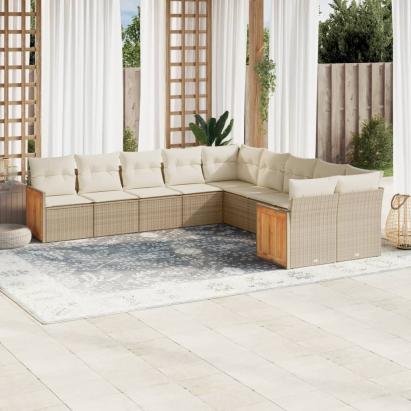 Set canapele de grădină cu perne, 10 piese, bej, poliratan GartenMobel Dekor