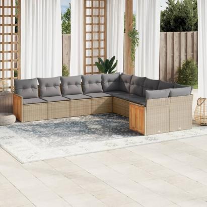 Set canapele de grădină cu perne, 10 piese, bej, poliratan GartenMobel Dekor