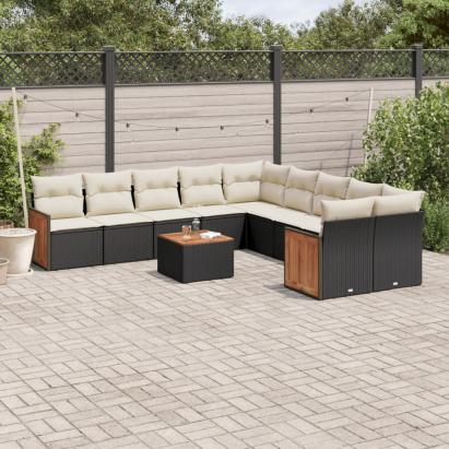 Set canapele de grădină cu perne, 11 piese, negru, poliratan GartenMobel Dekor