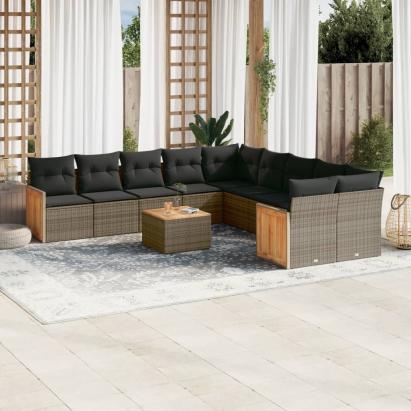 Set canapele de grădină cu perne, 11 piese, gri, poliratan GartenMobel Dekor