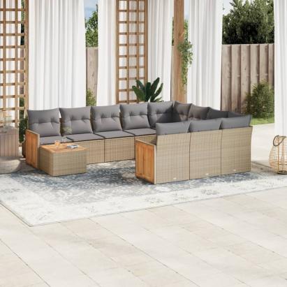 Set canapele de grădină cu perne, 11 piese, bej, poliratan GartenMobel Dekor