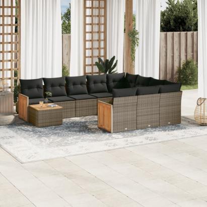 Set canapele de grădină cu perne, 11 piese, gri, poliratan GartenMobel Dekor