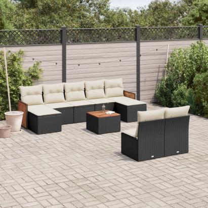 Set canapele de grădină cu perne, 10 piese, negru, poliratan GartenMobel Dekor