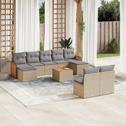 Set canapele de grădină cu perne, 10 piese, bej, poliratan GartenMobel Dekor