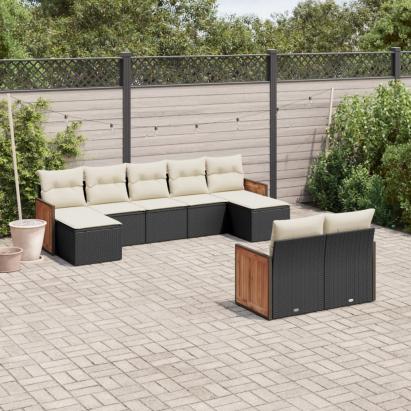 Set mobilier de grădină cu perne, 9 piese, negru, poliratan GartenMobel Dekor