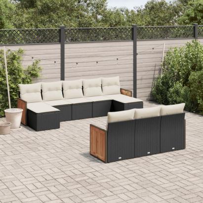 Set canapele de grădină cu perne, 10 piese, negru, poliratan GartenMobel Dekor