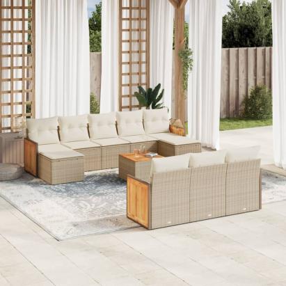 Set canapele de grădină cu perne, 11 piese, bej, poliratan GartenMobel Dekor