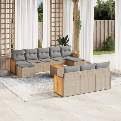 Set canapele de grădină cu perne, 11 piese, bej, poliratan GartenMobel Dekor