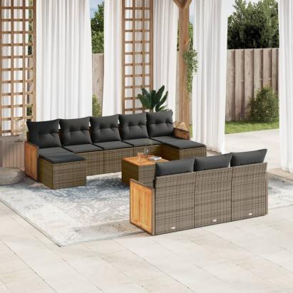 Set canapele de grădină cu perne, 11 piese, gri, poliratan GartenMobel Dekor