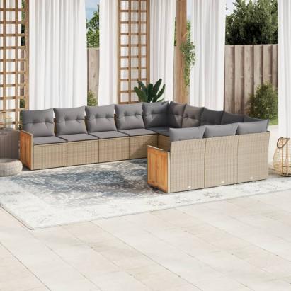 Set canapele de grădină cu perne, 11 piese, bej, poliratan GartenMobel Dekor