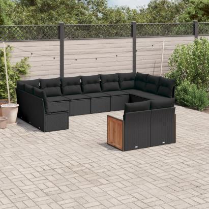 Set canapele de grădină, 12 piese, cu perne, negru, poliratan GartenMobel Dekor