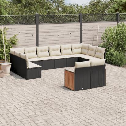 Set canapele de grădină, 12 piese, cu perne, negru, poliratan GartenMobel Dekor