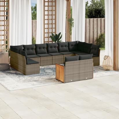 Set canapea de grădină cu perne, 12 piese, gri, poliratan GartenMobel Dekor