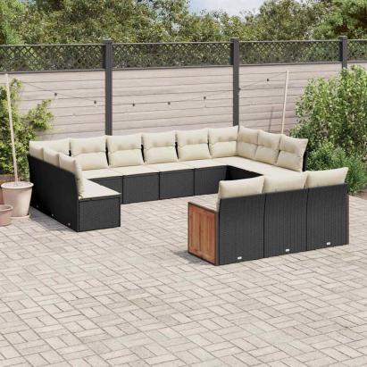 Set mobilier de grădină cu perne, 13 piese, negru, poliratan GartenMobel Dekor