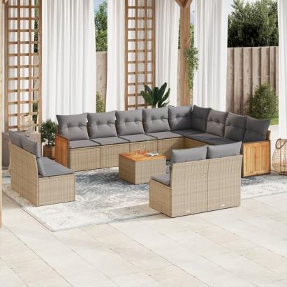 Set canapele de grădină, 13 piese, cu perne, bej, poliratan GartenMobel Dekor