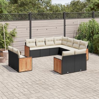 Set canapele de grădină cu perne, 11 piese, negru, poliratan GartenMobel Dekor