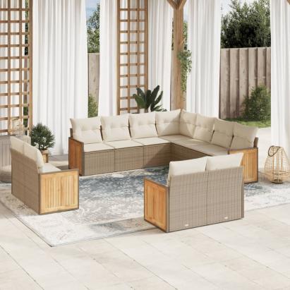 Set canapele de grădină cu perne, 11 piese, bej, poliratan GartenMobel Dekor