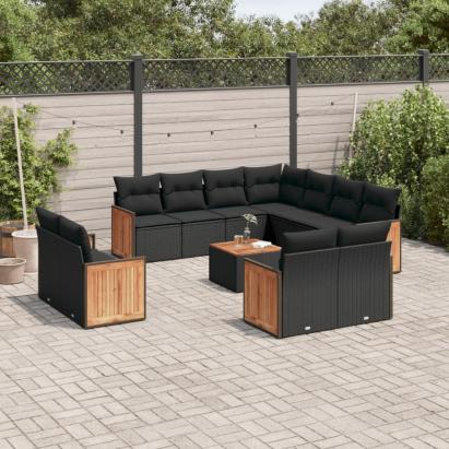 Set canapele de grădină, 12 piese, cu perne, negru, poliratan GartenMobel Dekor