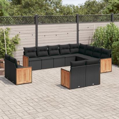 Set canapele de grădină, 12 piese, cu perne, negru, poliratan GartenMobel Dekor