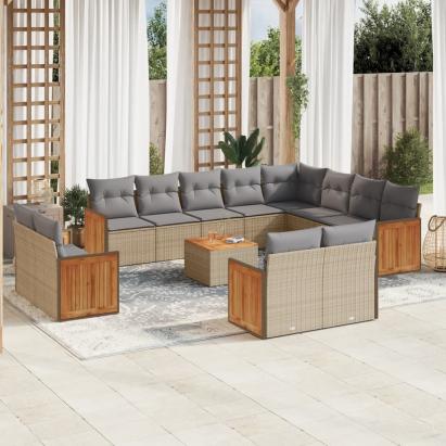 Set canapele de grădină, 13 piese, cu perne, bej, poliratan GartenMobel Dekor