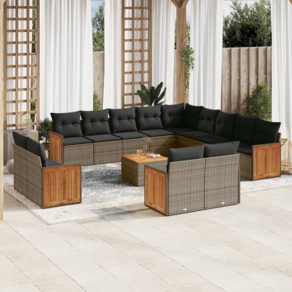 Set mobilier de grădină cu perne, 14 piese, gri, poliratan GartenMobel Dekor