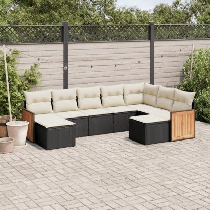 Set mobilier de grădină cu perne, 9 piese, negru, poliratan GartenMobel Dekor