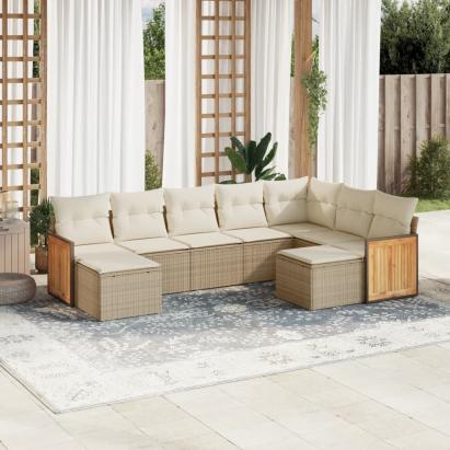 Set canapele de grădină, 9 piese, cu perne, bej, poliratan GartenMobel Dekor