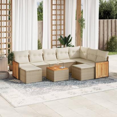 Set canapele de grădină cu perne, 10 piese, bej, poliratan GartenMobel Dekor