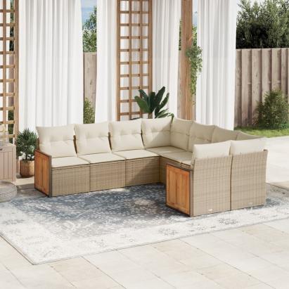 Set canapele de grădină, 8 piese, cu perne, bej, poliratan GartenMobel Dekor