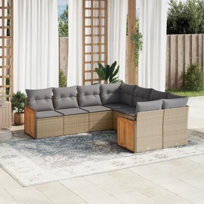 Set canapele de grădină, 8 piese, cu perne, bej, poliratan GartenMobel Dekor