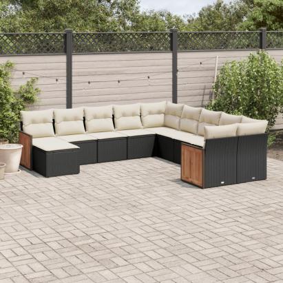 Set canapele de grădină cu perne, 11 piese, negru, poliratan GartenMobel Dekor
