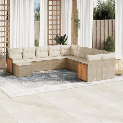 Set canapele de grădină cu perne, 11 piese, bej, poliratan GartenMobel Dekor