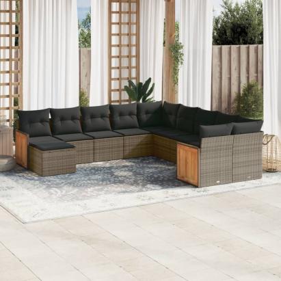 Set canapele de grădină cu perne, 11 piese, gri, poliratan GartenMobel Dekor