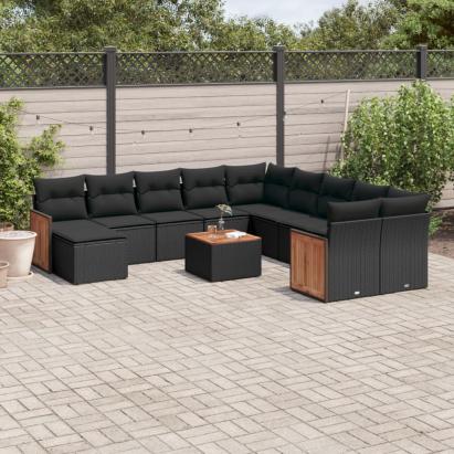 Set canapele de grădină, 12 piese, cu perne, negru, poliratan GartenMobel Dekor