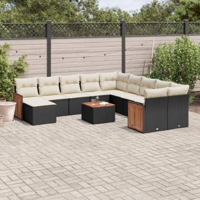 Set canapele de grădină, 12 piese, cu perne, negru, poliratan GartenMobel Dekor