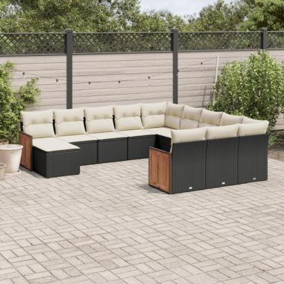 Set canapele de grădină, 12 piese, cu perne, negru, poliratan GartenMobel Dekor