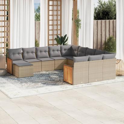 Set canapele de grădină cu perne, 12 piese, bej, poliratan GartenMobel Dekor