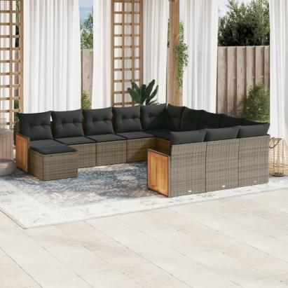 Set canapea de grădină cu perne, 12 piese, gri, poliratan GartenMobel Dekor