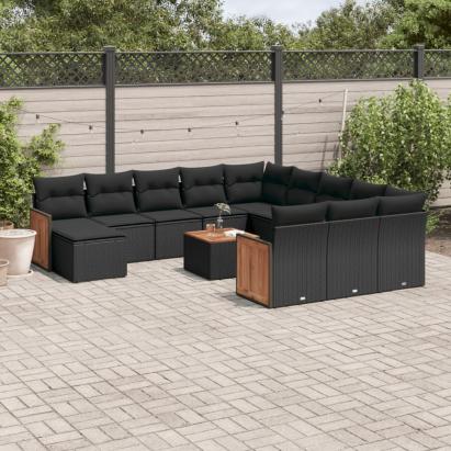 Set mobilier de grădină cu perne, 13 piese, negru, poliratan GartenMobel Dekor