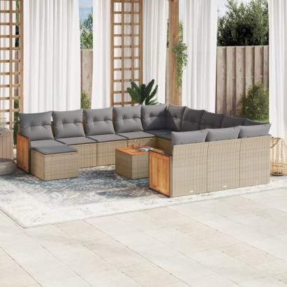 Set canapele de grădină, 13 piese, cu perne, bej, poliratan GartenMobel Dekor