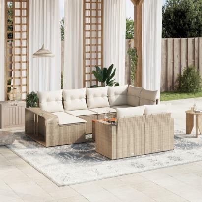 Set canapele de grădină cu perne, 11 piese, bej, poliratan GartenMobel Dekor