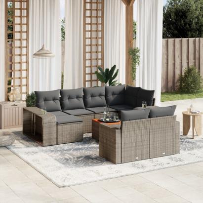 Set canapele de grădină cu perne, 11 piese, gri, poliratan GartenMobel Dekor