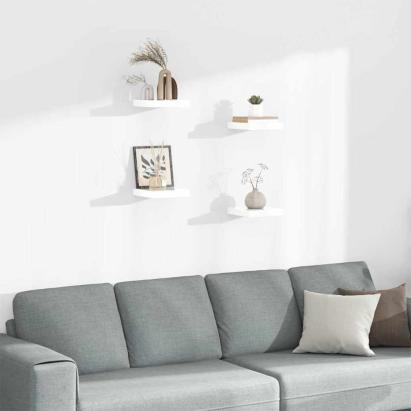 Rafturi de perete, 4 buc., alb extralucios, 23x23,5x3,8 cm, MDF GartenMobel Dekor