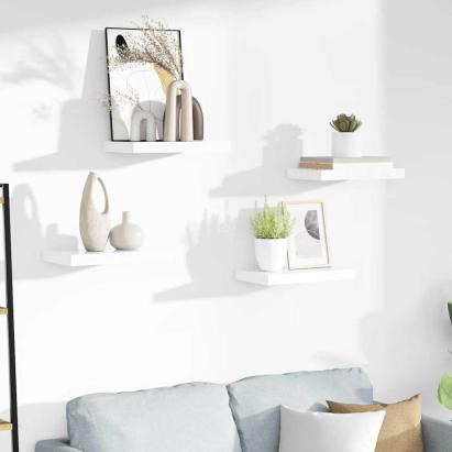 Rafturi de perete, 4 buc., alb extralucios, 40x23x3,8 cm, MDF GartenMobel Dekor