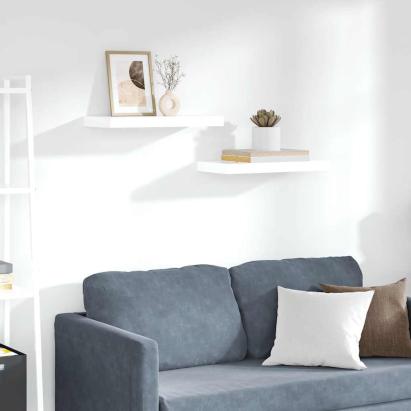 Rafturi de perete, 2 buc., alb extralucios, 50x23x3,8 cm, MDF GartenMobel Dekor