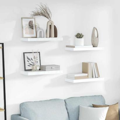 Rafturi de perete, 4 buc., alb extralucios, 50x23x3,8 cm, MDF GartenMobel Dekor