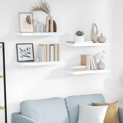 Rafturi de perete, 4 buc., alb extralucios, 60x23,5x3,8 cm, MDF GartenMobel Dekor