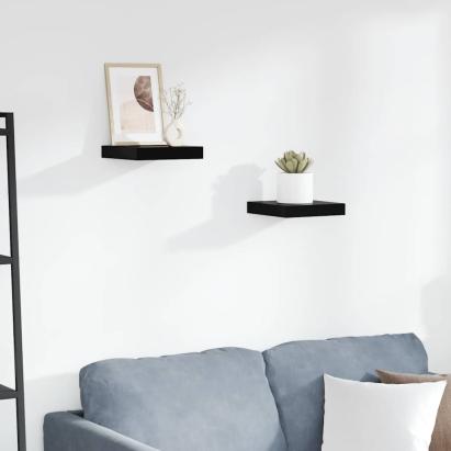 Rafturi de perete 2 buc. negru extralucios 23x23,5x3,8 cm, MDF GartenMobel Dekor